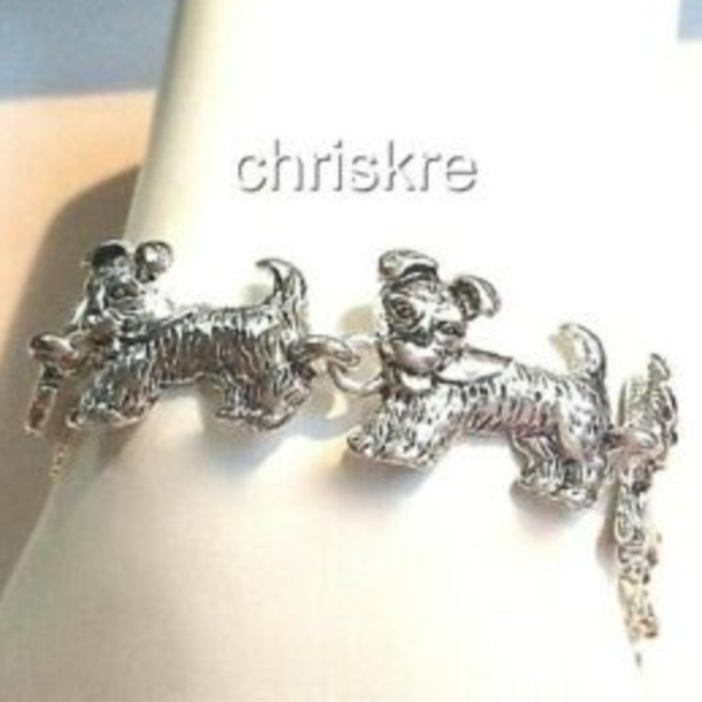 Silver Tone Scottie Terrier Charm Bracelet Puppy Magnetic Clasp 7.5" Dog Mom